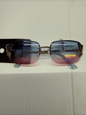 Hot Topic Gradient Blue-to-Pink Rimless Sunglasses with Gold Accents